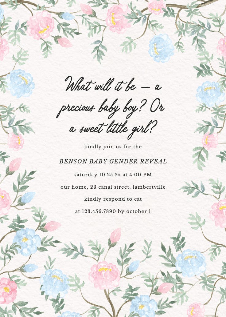 Climbing blooms - gender reveal invitation
