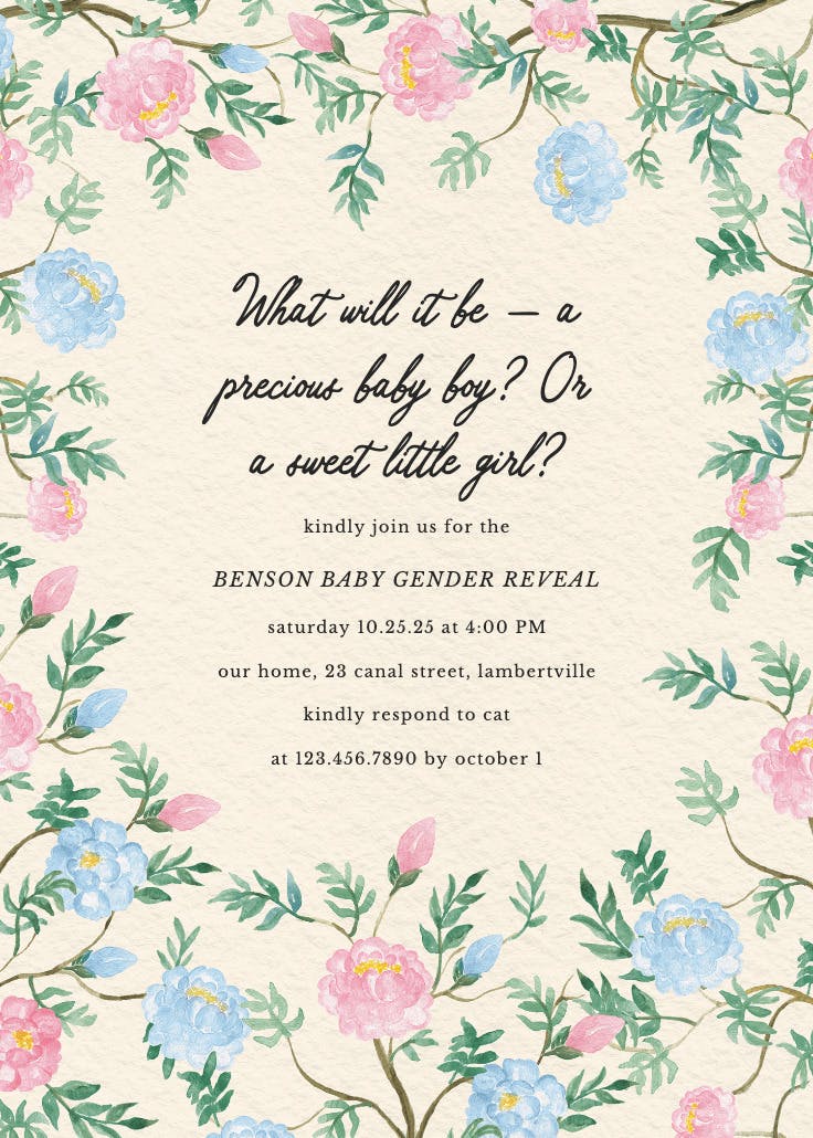 Climbing blooms - gender reveal invitation