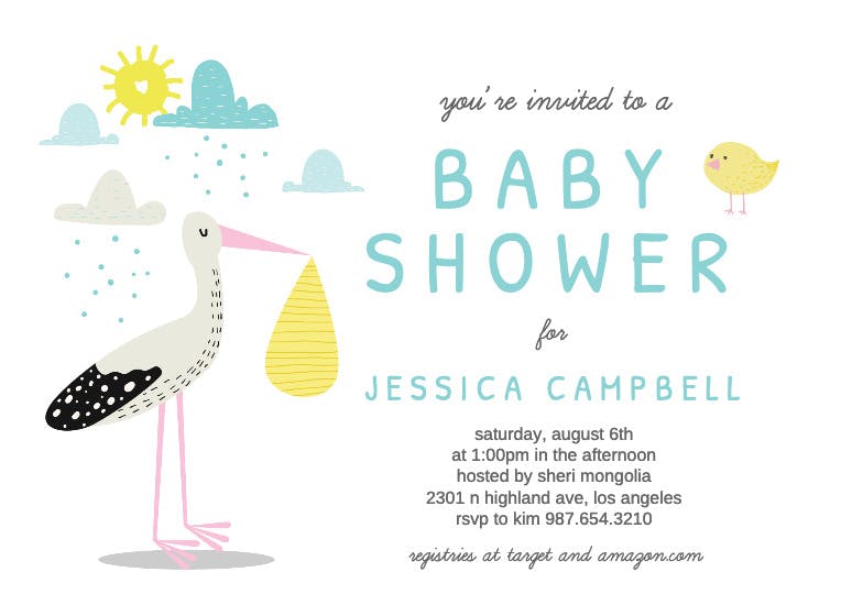 Clouds & stork - baby shower invitation