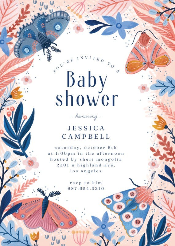 Colorful butterflies -  invitación para baby shower
