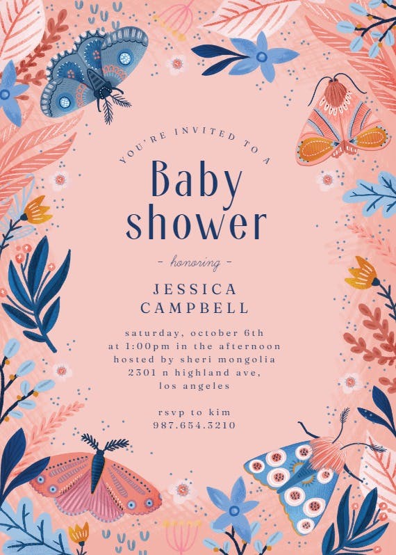 Colorful butterflies - baby shower invitation