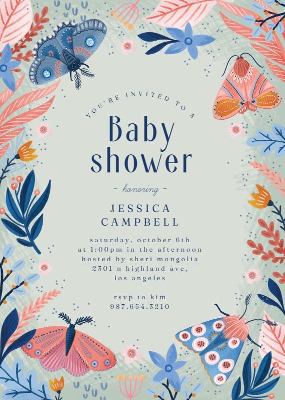 Colorful butterflies - baby shower invitation