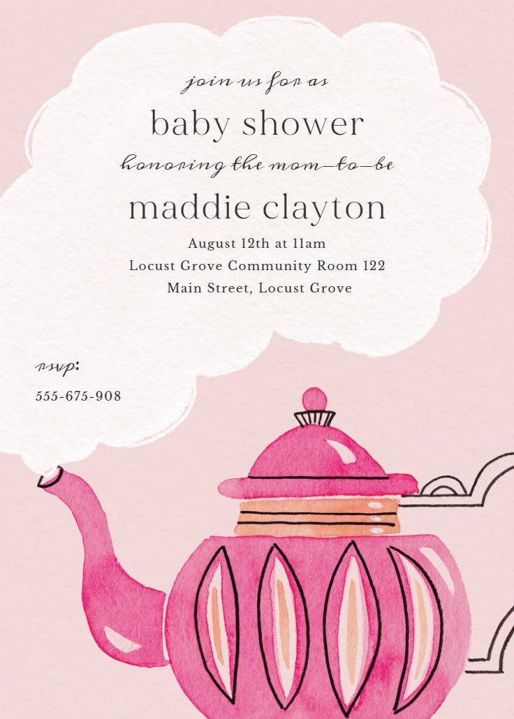 Colorful teapot -  invitación para baby shower