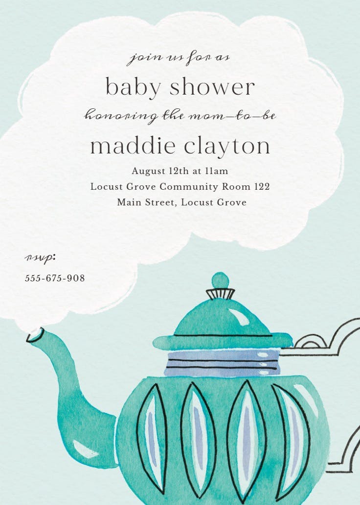 Colorful teapot - baby shower invitation