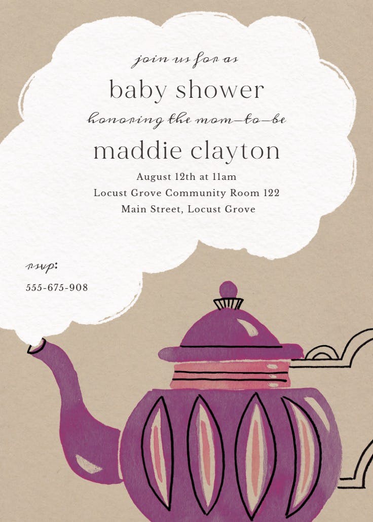 Colorful teapot - baby shower invitation