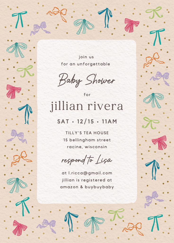 Coquette bows - invitación para baby shower