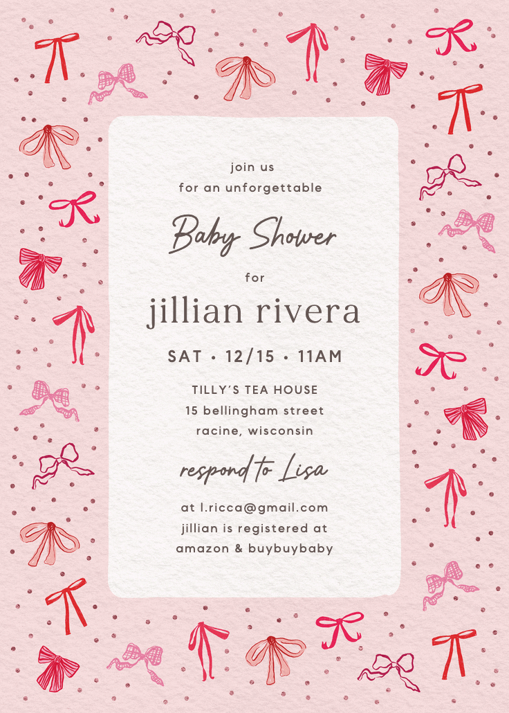 Coquette bows - baby shower invitation