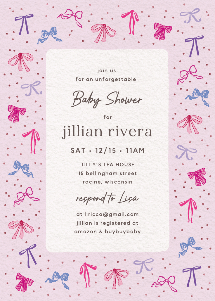 Coquette bows - baby shower invitation