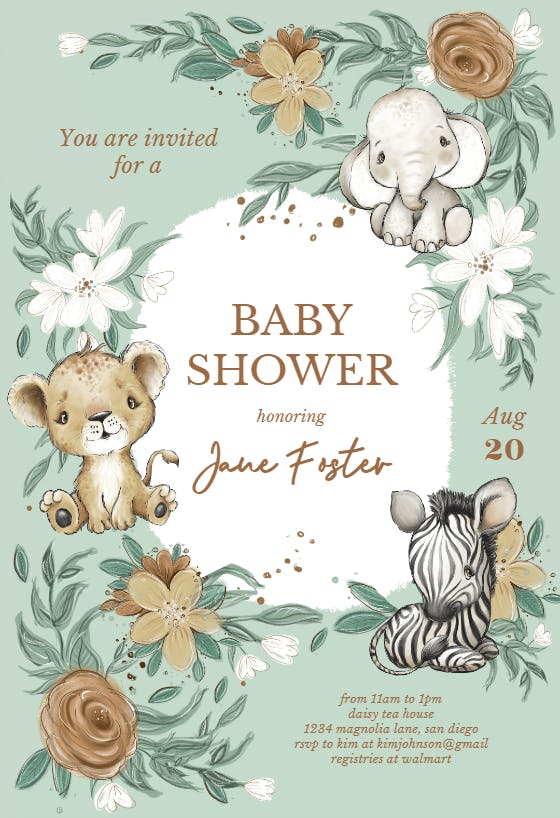 Cozy critters -  invitación para baby shower de bebé niño gratis