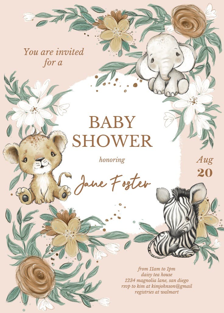 Cozy critters - baby shower invitation