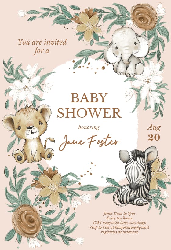 Cozy critters - baby shower invitation
