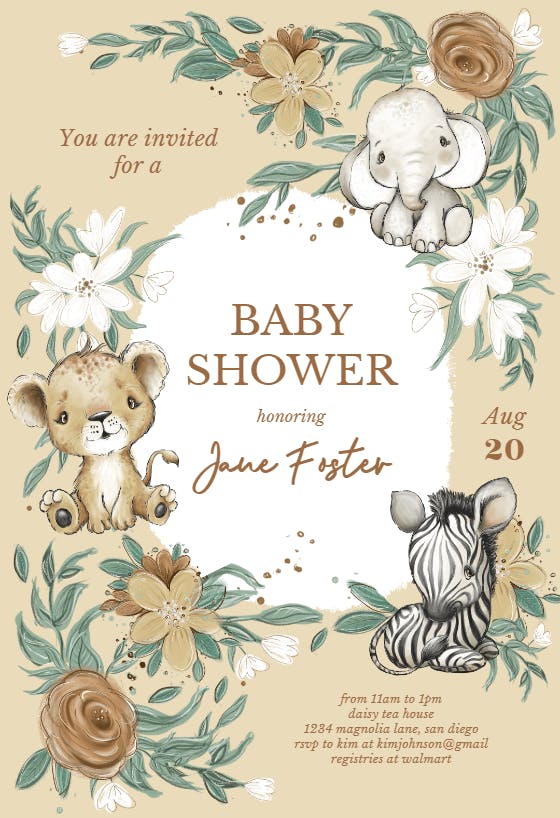 Cozy critters - baby shower invitation