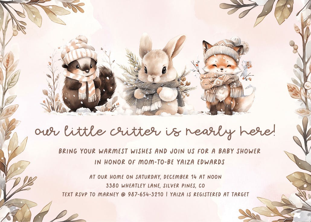 Cozy critters - invitation