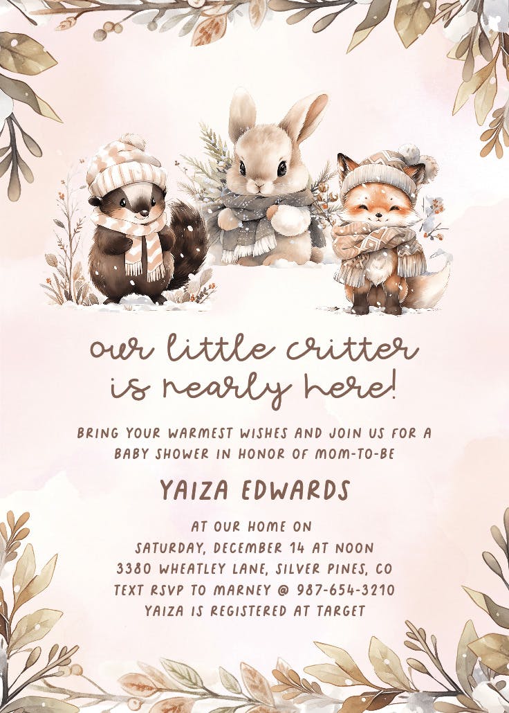 Cozy winter critters - invitation