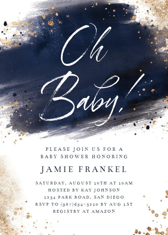 Cream and indigo watercolor - baby shower invitation