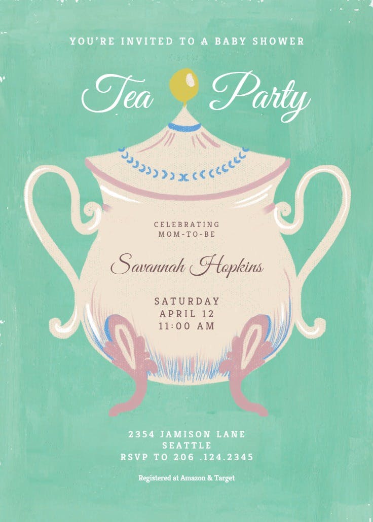 Cups and saucers baby shower - party invitation