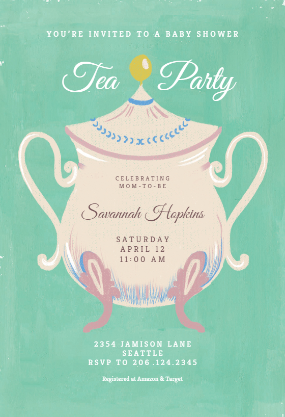 Tasteful Tea - Baby shower invitation Template (Free) | Greetings Island