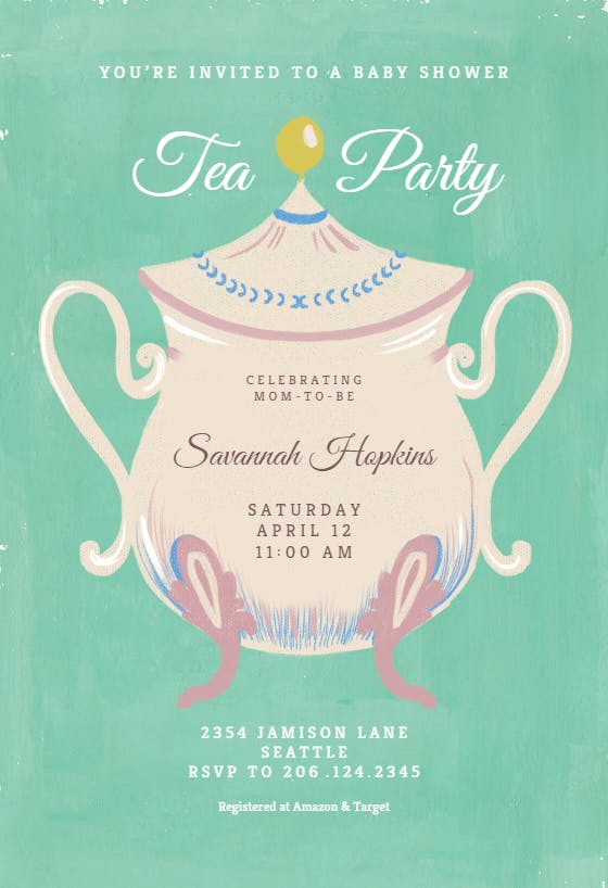 Cups and saucers baby shower - invitation