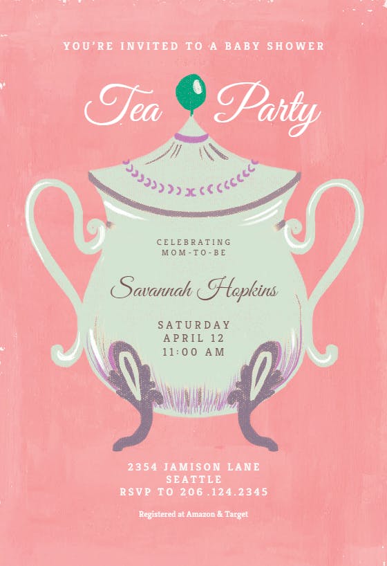 Cups and saucers baby shower - baby shower invitation