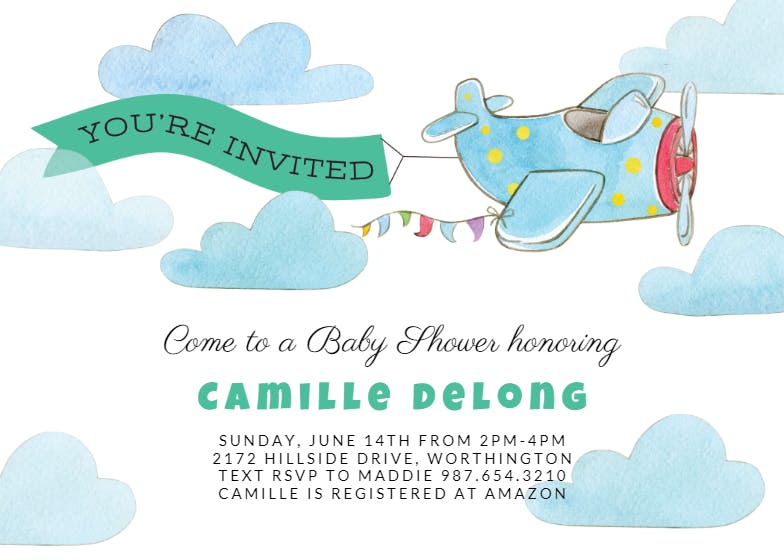 Cute airplane -  invitación para baby shower de bebé niño gratis