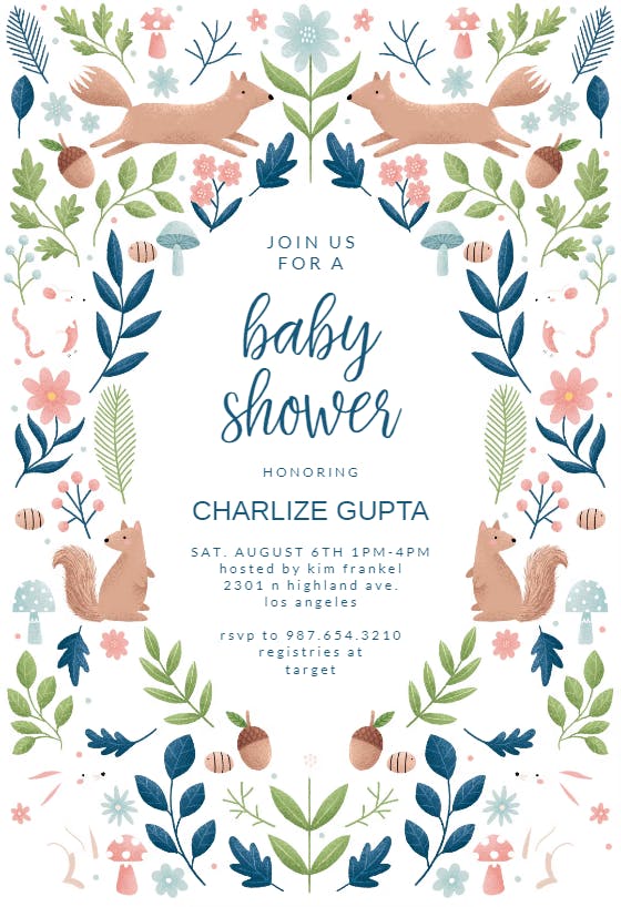 Sweet Squirrels - Baby Shower Invitation Template | Greetings Island