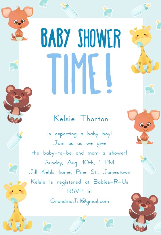 Cute animals -  invitación para baby shower