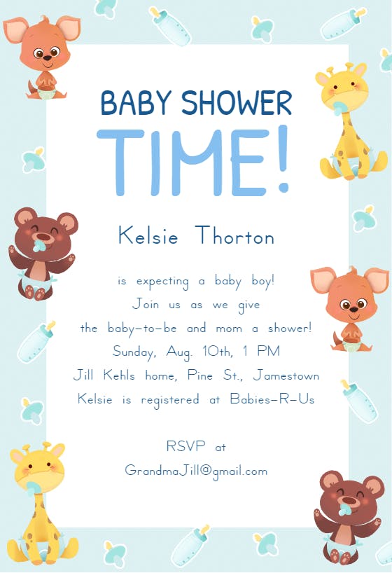 Cute animals -  invitación para baby shower de bebé niño gratis