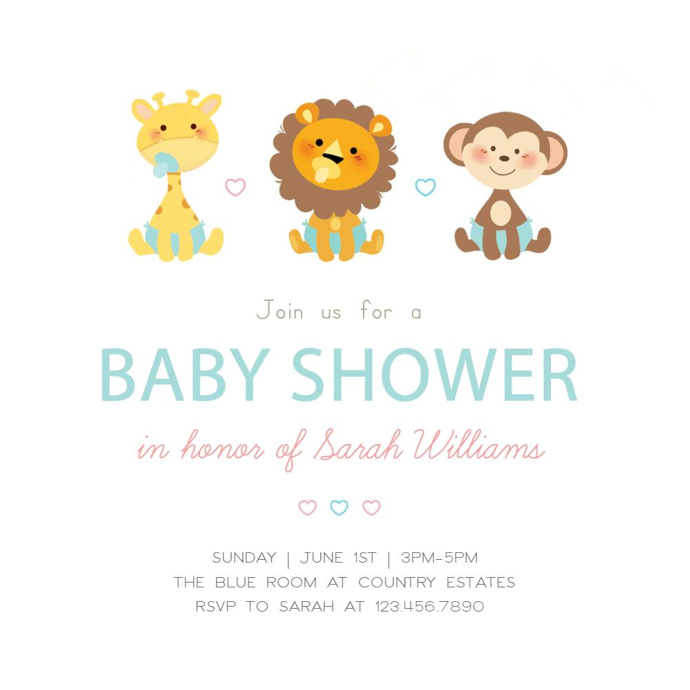 Cute baby animals -  invitación para baby shower