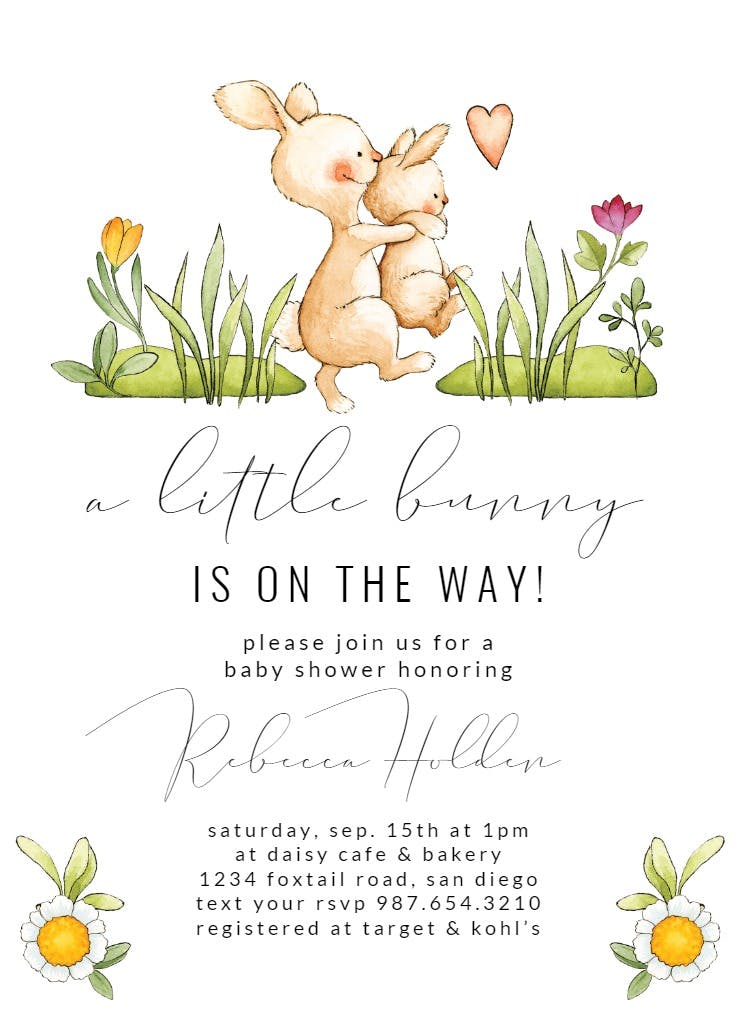 Cute bunnies -  invitación para baby shower