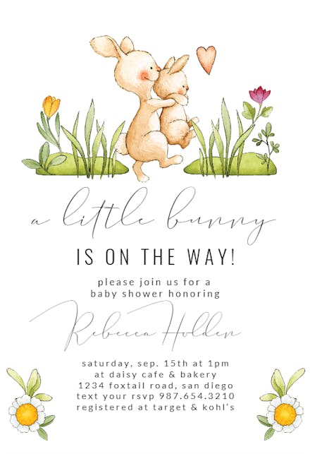 Bunny Baby Shower Invitation Template Girl, Floral, Balloons