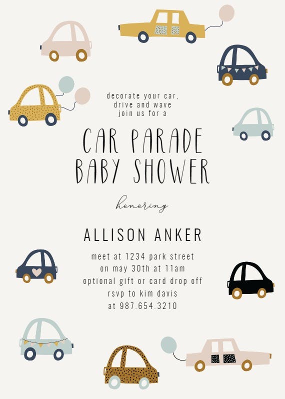 Cute cars -  invitación para baby shower