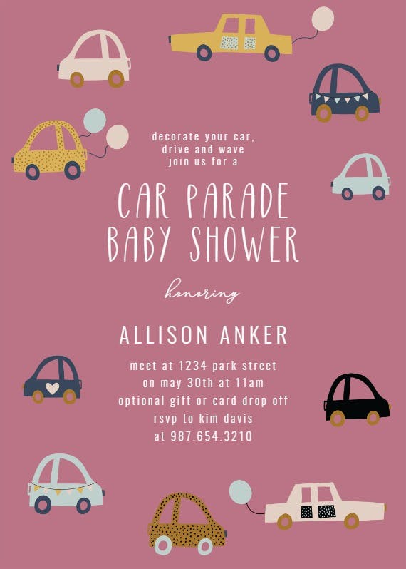 Cute cars -  invitación para baby shower de bebé niña gratis
