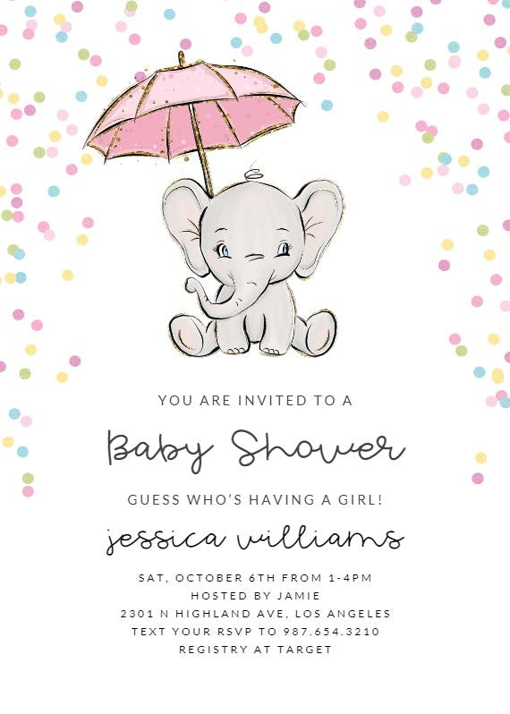 Cute elephant -  invitación para baby shower