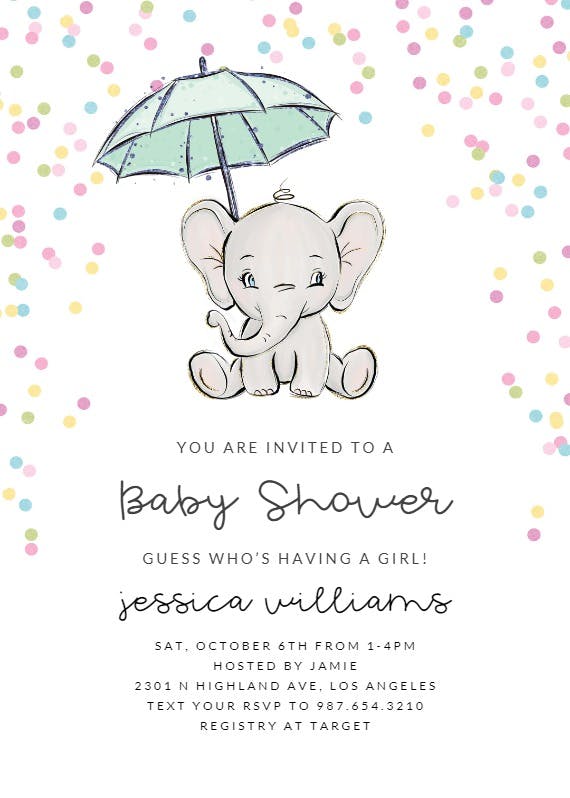 Cute elephant -  invitación para baby shower