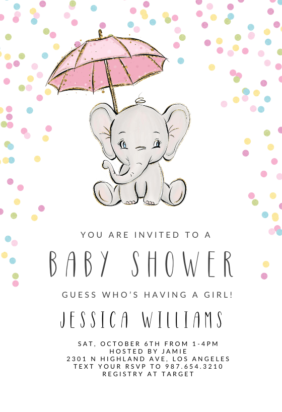 baby girl elephant baby shower invitations
