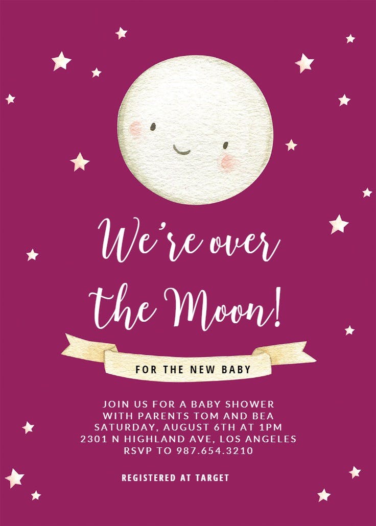 Cute moon - baby shower invitation