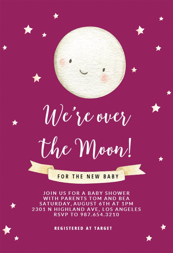 Cute moon - baby shower invitation