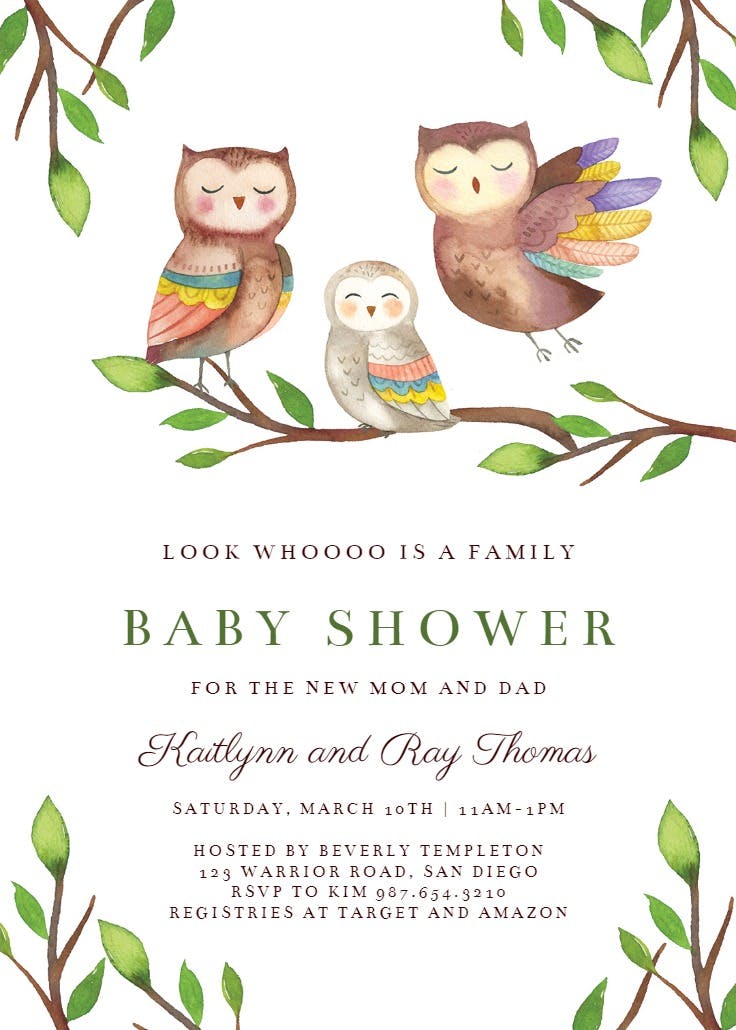 Cute owls - baby shower invitation