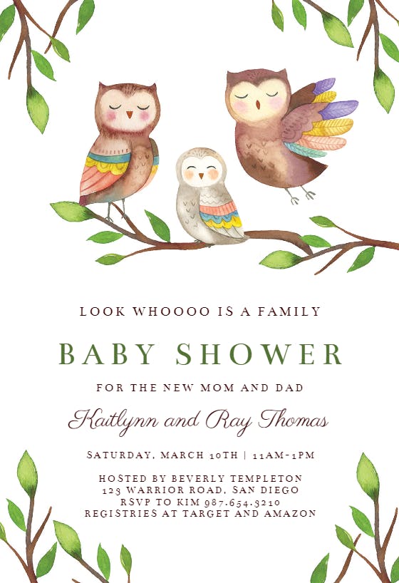 Cute owls - baby shower invitation
