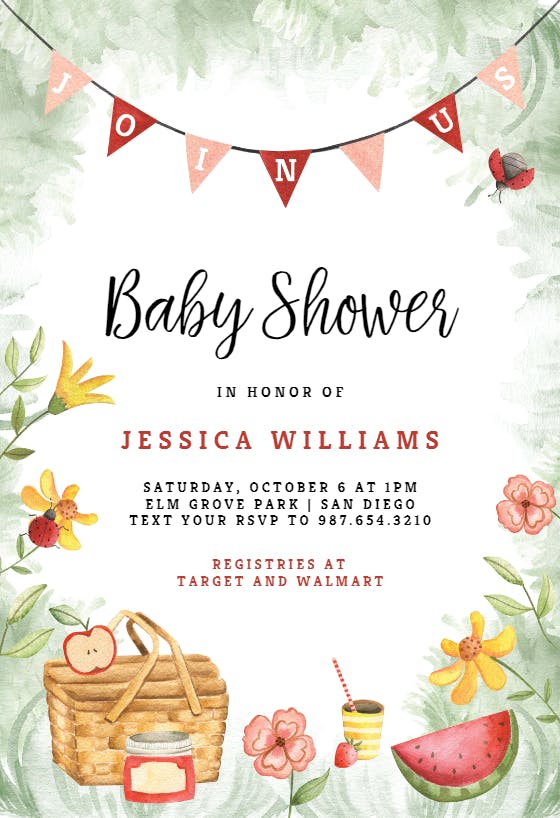 orgánico Walter Cunningham Noroeste Cute Picnic - Invitación Para Baby Shower Gratis | Greetings Island
