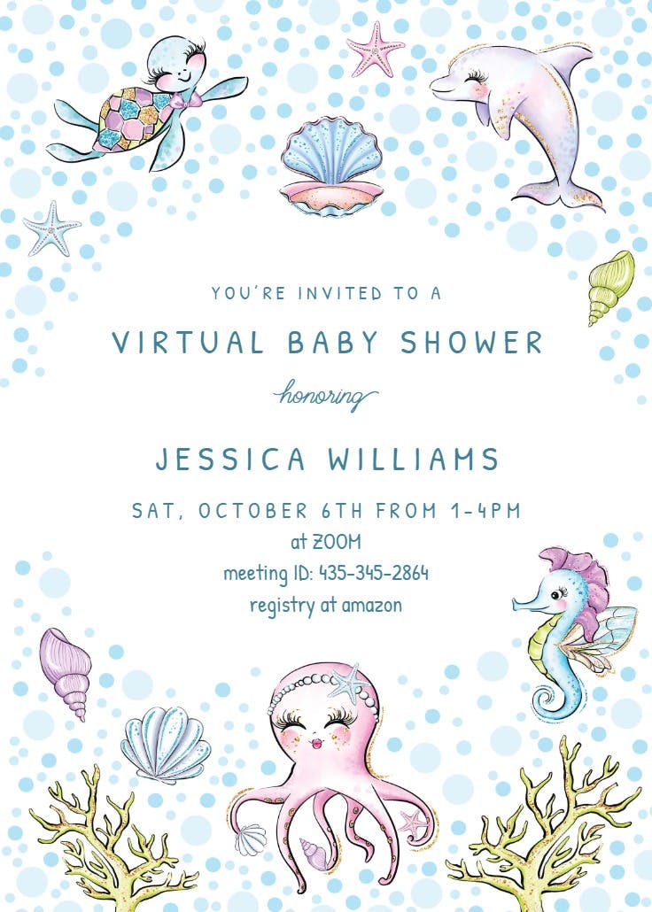 Cute sea creatures - baby shower invitation