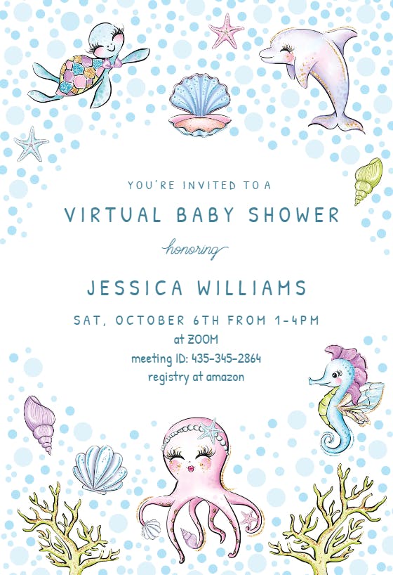 Cute sea creatures -  invitación para baby shower