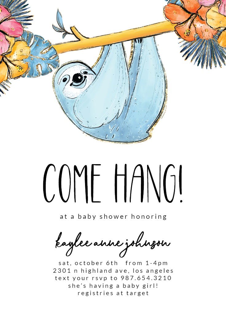 Cute sloth - baby shower invitation