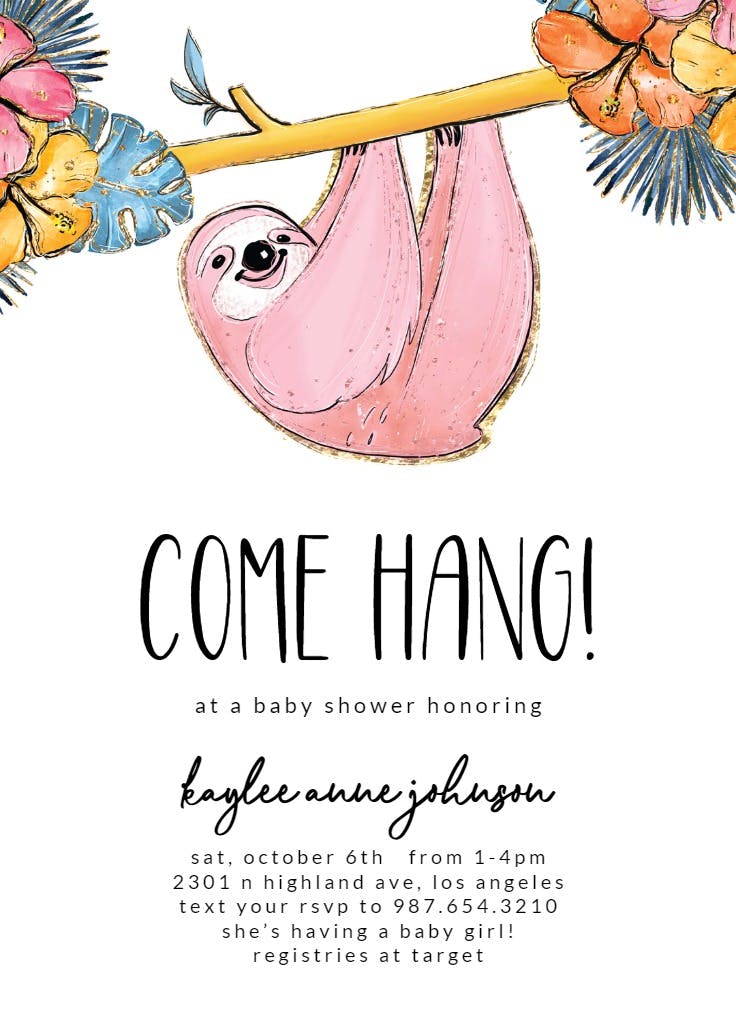 Cute sloth - baby shower invitation