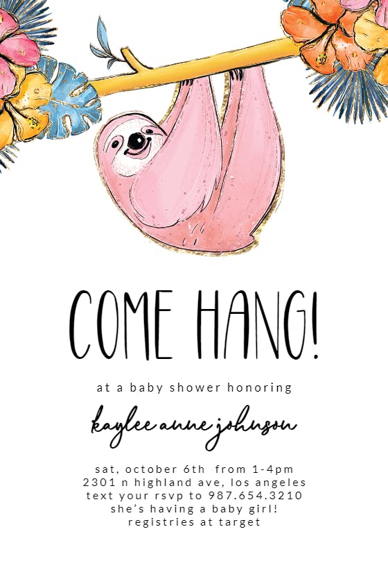 Cute sloth -  invitación para baby shower