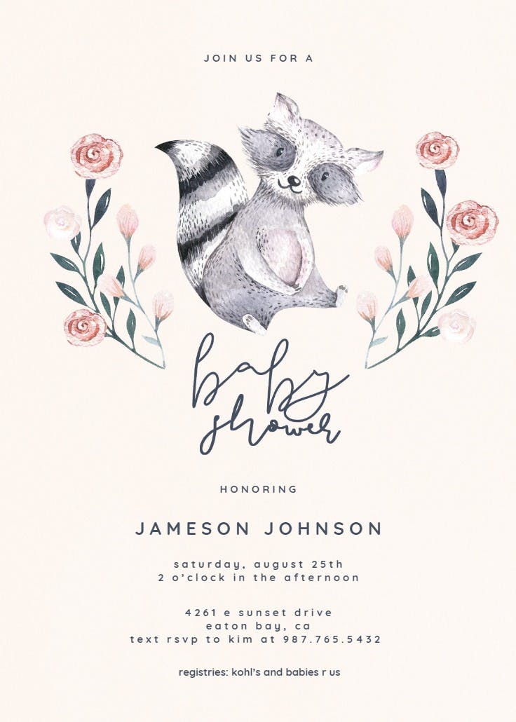 Cutest raccoon - baby shower invitation