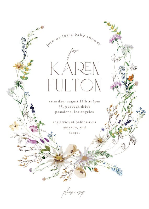 Dainty wild flowers -  invitación para baby shower