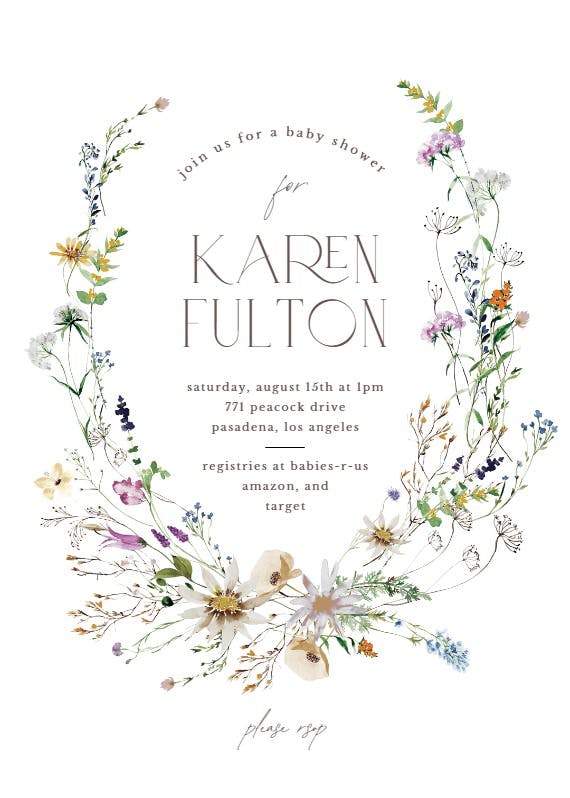 Dainty wild flowers - baby shower invitation