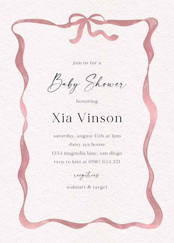 Delicate ribbon - baby shower invitation