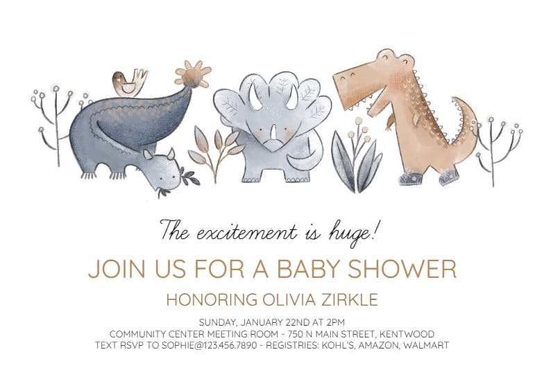 Diminutive dinos - baby shower invitation